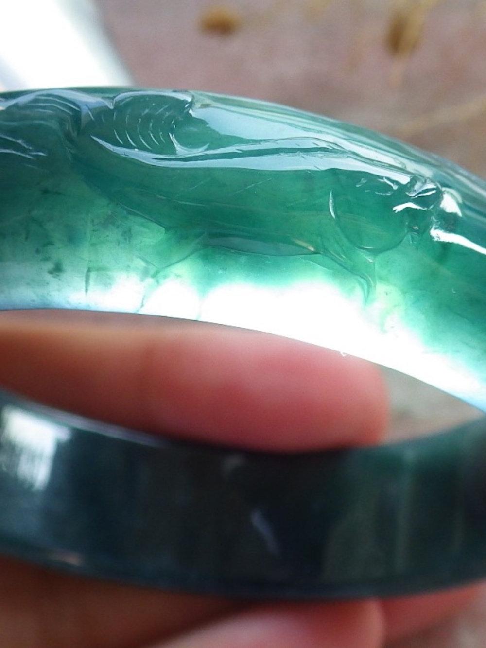 55mm Certified Hand Carved Natural Grade A JADE Jadeite Fish Bangle Bracelet